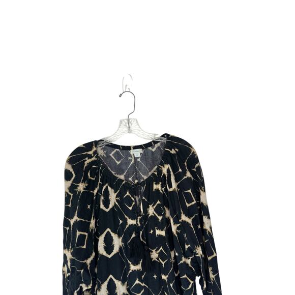 Sundance Blouse Black Tan Lightweight‎ Long Sleeve Boho Bohemian Tassel Small - Picture 3 of 12